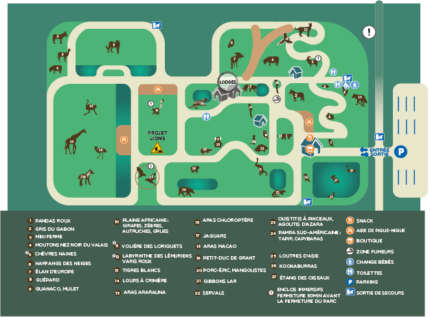 Plan du parc du zoo de Bordeaux Pessac